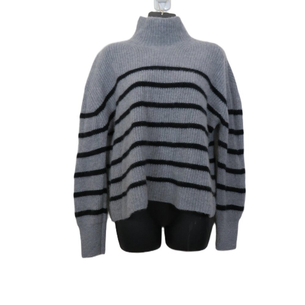 Nordstrom size XL 100% Cashmere Sweater Gray Striped Mock Neck Pullover